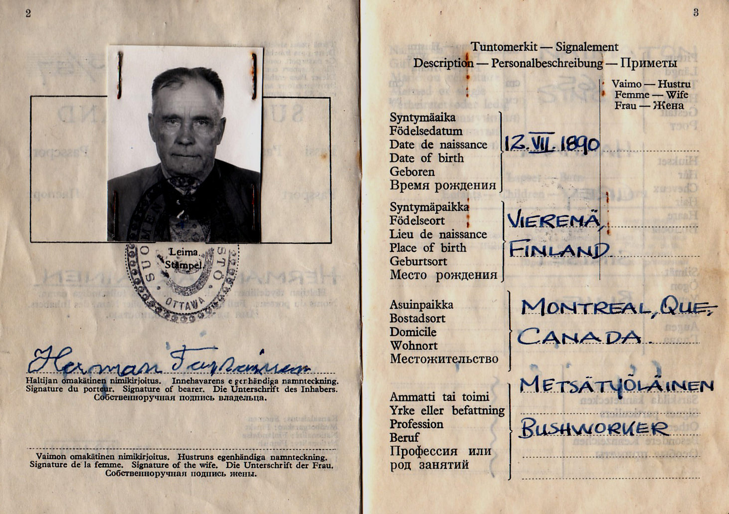 Herman Tarvaisen passi