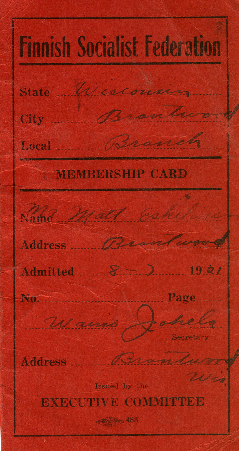 1922 Matin jäsenkortti  Ameriikassa