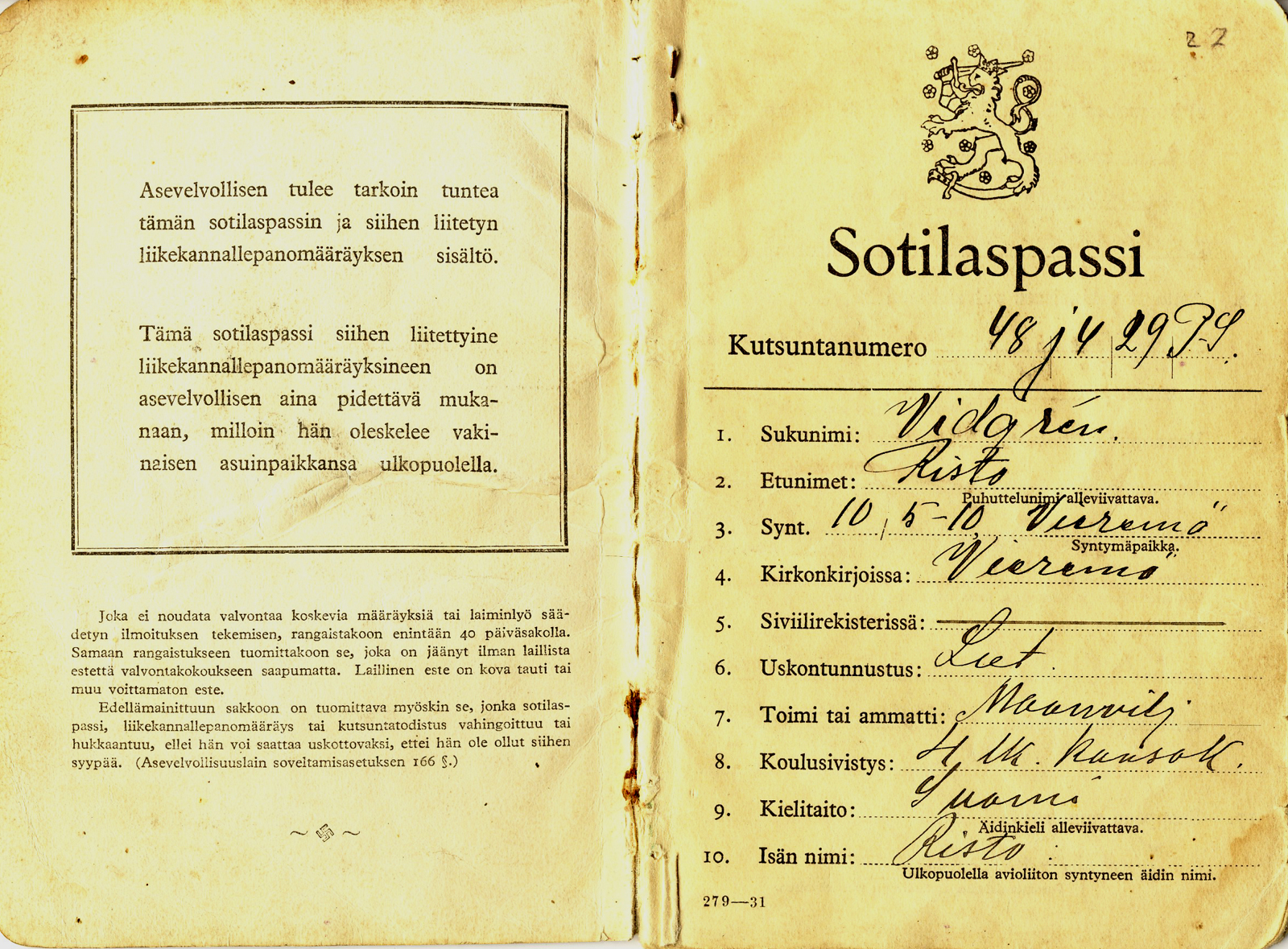1939 Sotilaspassi