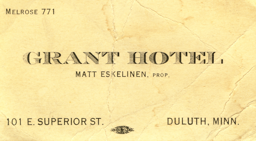 1922 Matin käyntikortti, Duluth
